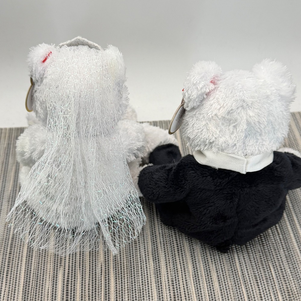 Ty Beanie Babies Bride and Groom Wedding Bear Set White Black Plush NWT 2002 - Picture 6 of 11